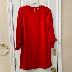 CREMIEUX Red Mini Dress Long Sleeves Ruffle Cuff XS NWT